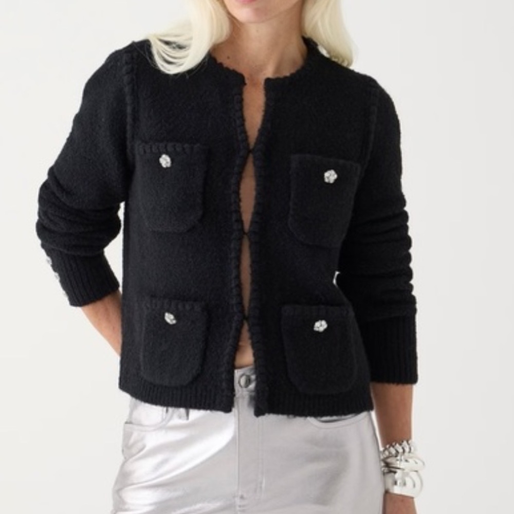 J. Crew Odette Black Sweater/Lady Jacket with Jewel Accents; Small